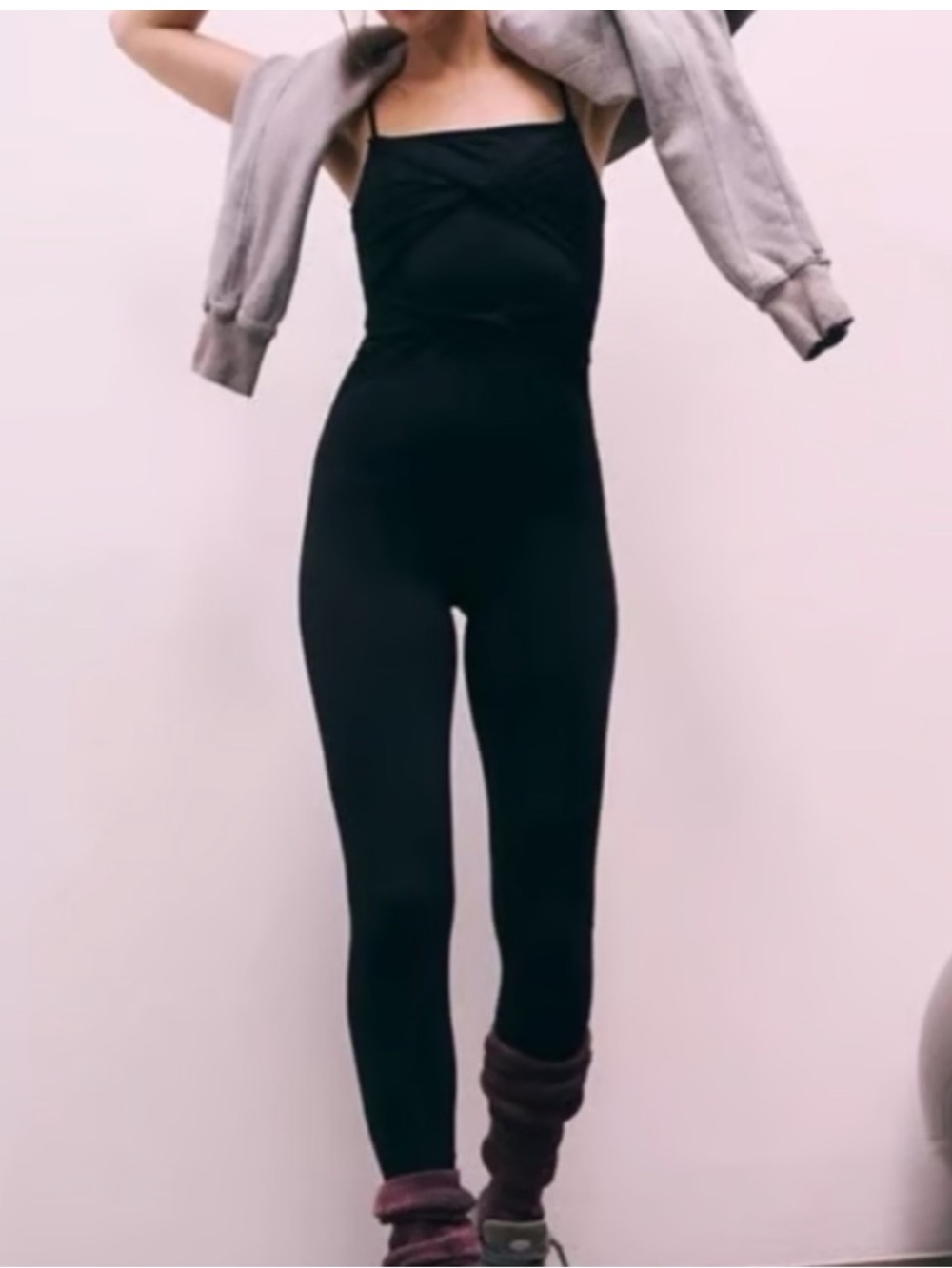 FP Movement Small Onesie Lace Me Up Onesie in black lace bodice spaghetti straps